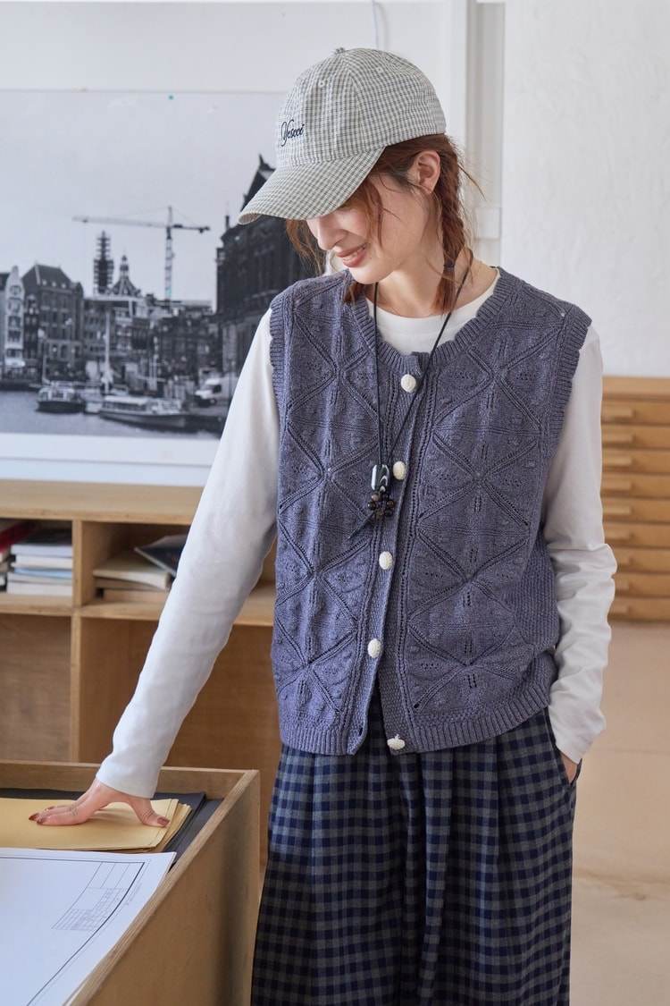 ベスト+ジレ pois チェック柄ブロッキングデザインジレ/日本製(ベスト・ジレ) | re