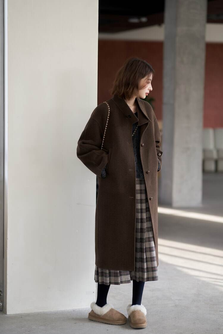 Stand Collar Long Double-Faced Wool Coat | Outerwear | Two Colors