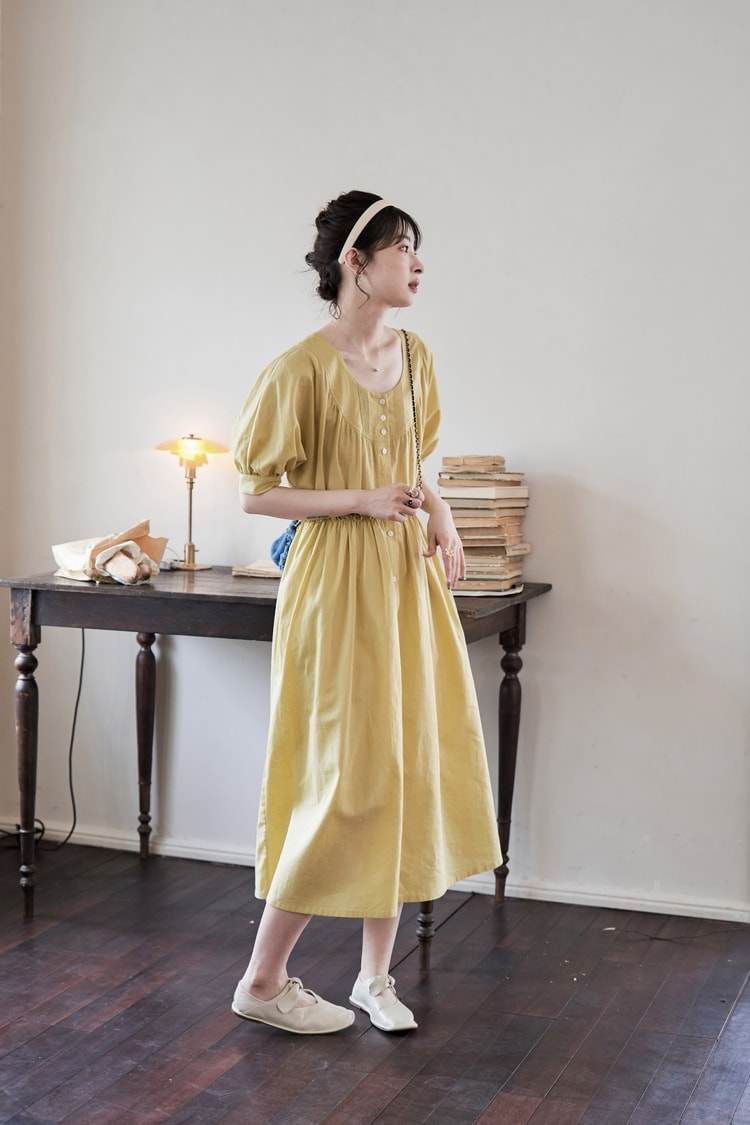 フレンチヴィンテージリネンワンピース|ファッション|ツーカラー|春夏