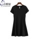 Mùa xuân và mùa hè Hepburn váy nhỏ màu đen cổ tròn mỏng tay ngắn váy của phụ nữ cotton thuần khiết màu sắc đơn giản giản dị váy đáy - váy đầm