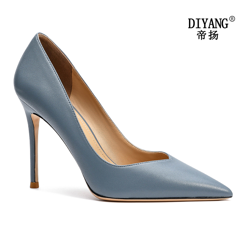 High Heels 2026 New Model Women's Spring and Autumn Elegant Pointed Toe V-Cut Women's Shoes Banquet Stiletto Blue High-End