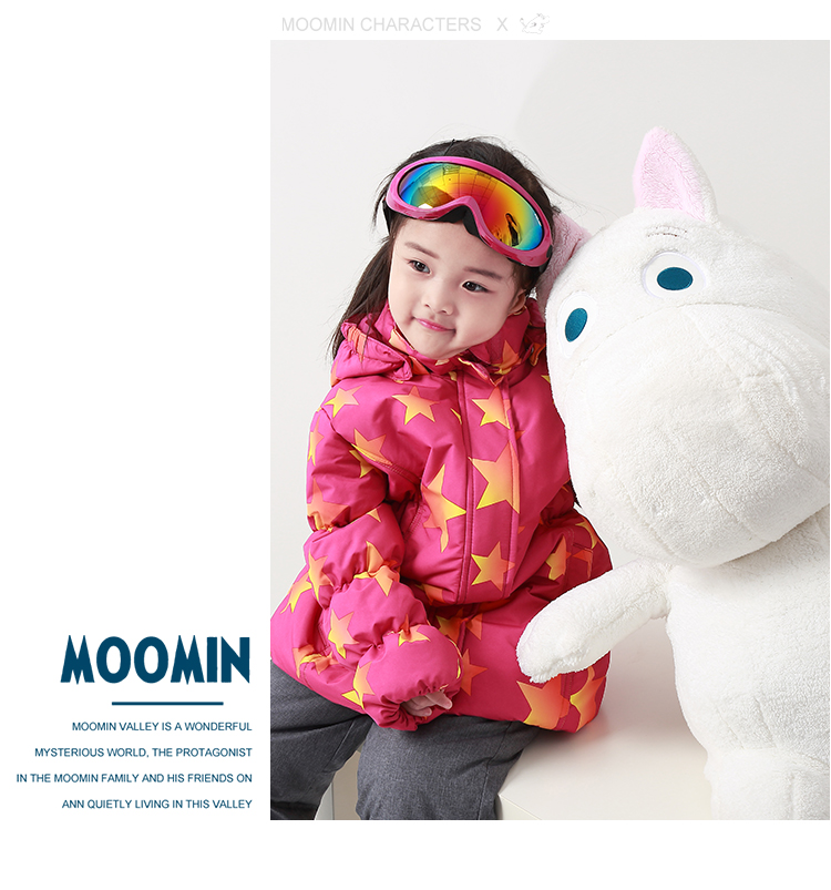 Moomin Muming quần áo trẻ em mùa đông nữ phù hợp với trượt tuyết phù hợp với áo khoác không thấm nước gió ngoài trời quần áo cotton quần cotton áo khoác trẻ em 1-10 tuổi
