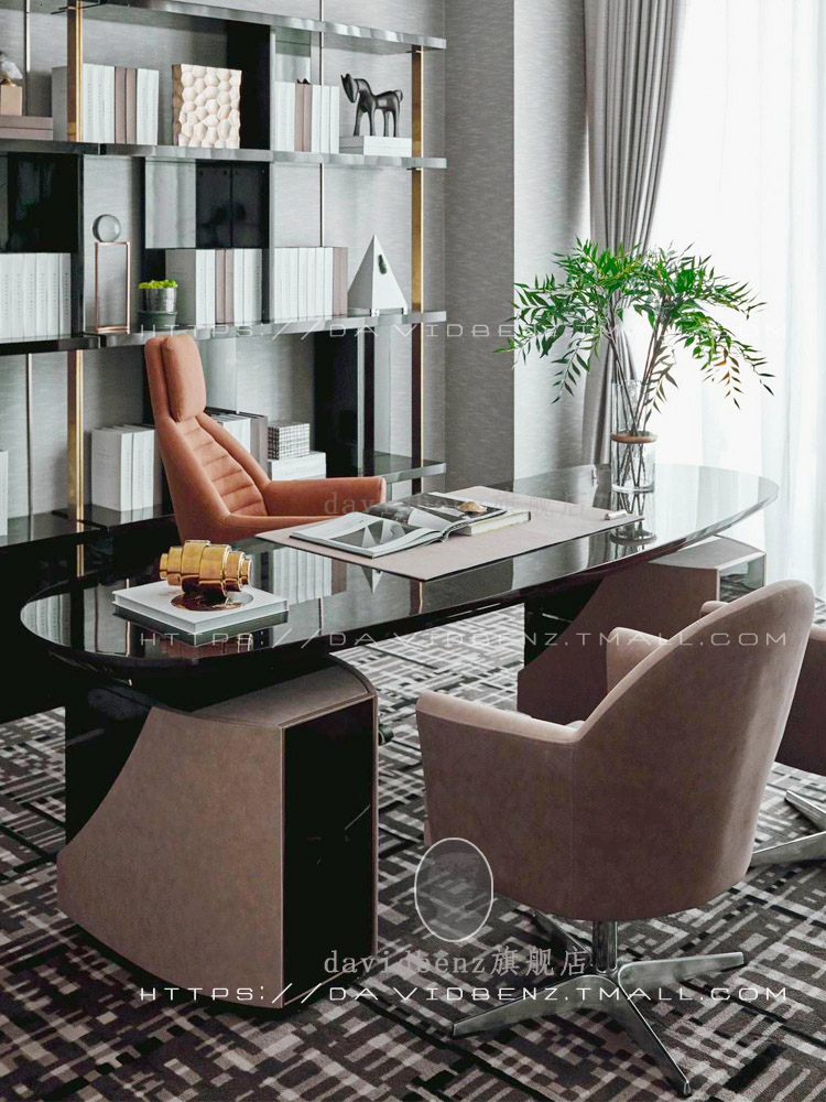 Light luxury study executive desk New Chinese walnut-colored desk Italian arc-shaped desk President's desk