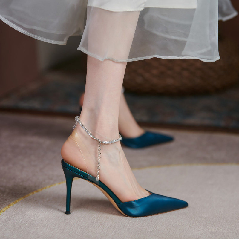 Poison Girl Sexy Goddess Hime Wind Pointed Baotou Sandal Sandal Girl High Heels Slim Heel 8 5 cm Dresses Shoes Single Shoes