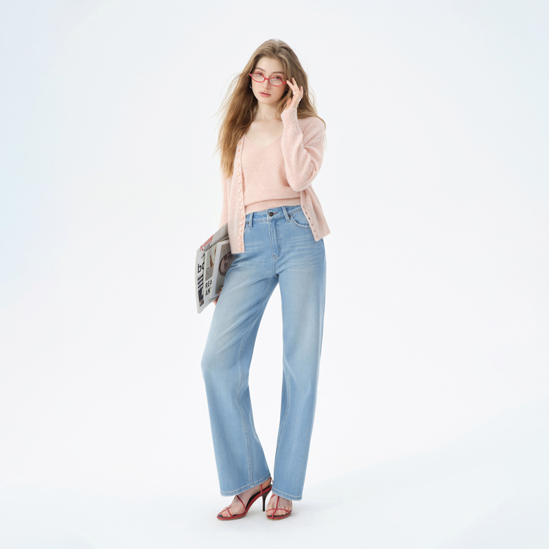 Women's New Spring and Summer Retro High-Waisted Wide-Leg Jeans 2026 Four-Way Stretch Loose Slimming Straight Pants