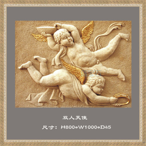Sandstone sculpture, double little angel, sandstone TV background wall, sandstone relief mural, home decoration painting