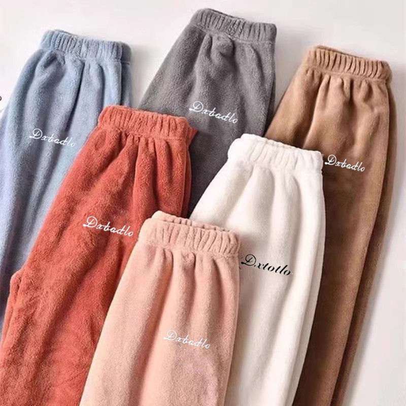 Fleece-Lined Warm Pants for Women, Winter Thermal Coral Fleece Casual Loose Sleep Pants, Home Wear, Outdoor Wear, Lazy Pants with Cuffs for Women