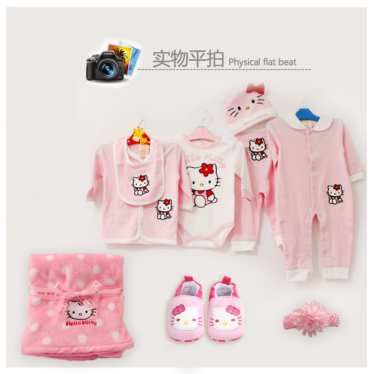 Bộ quà tặng cho bé Hellokitty Bộ quần áo cotton mùa thu và mùa đông cho bé gái set hộp quà tặng quần áo sơ sinh cao cấp