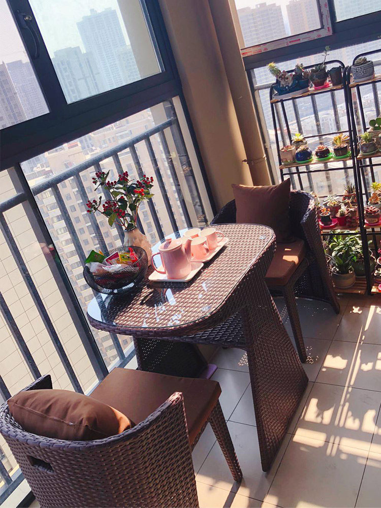 Balcony small table and chair tea table Three-piece rattan chair combination Outdoor outdoor net red leisure creative simple rattan woven tea table