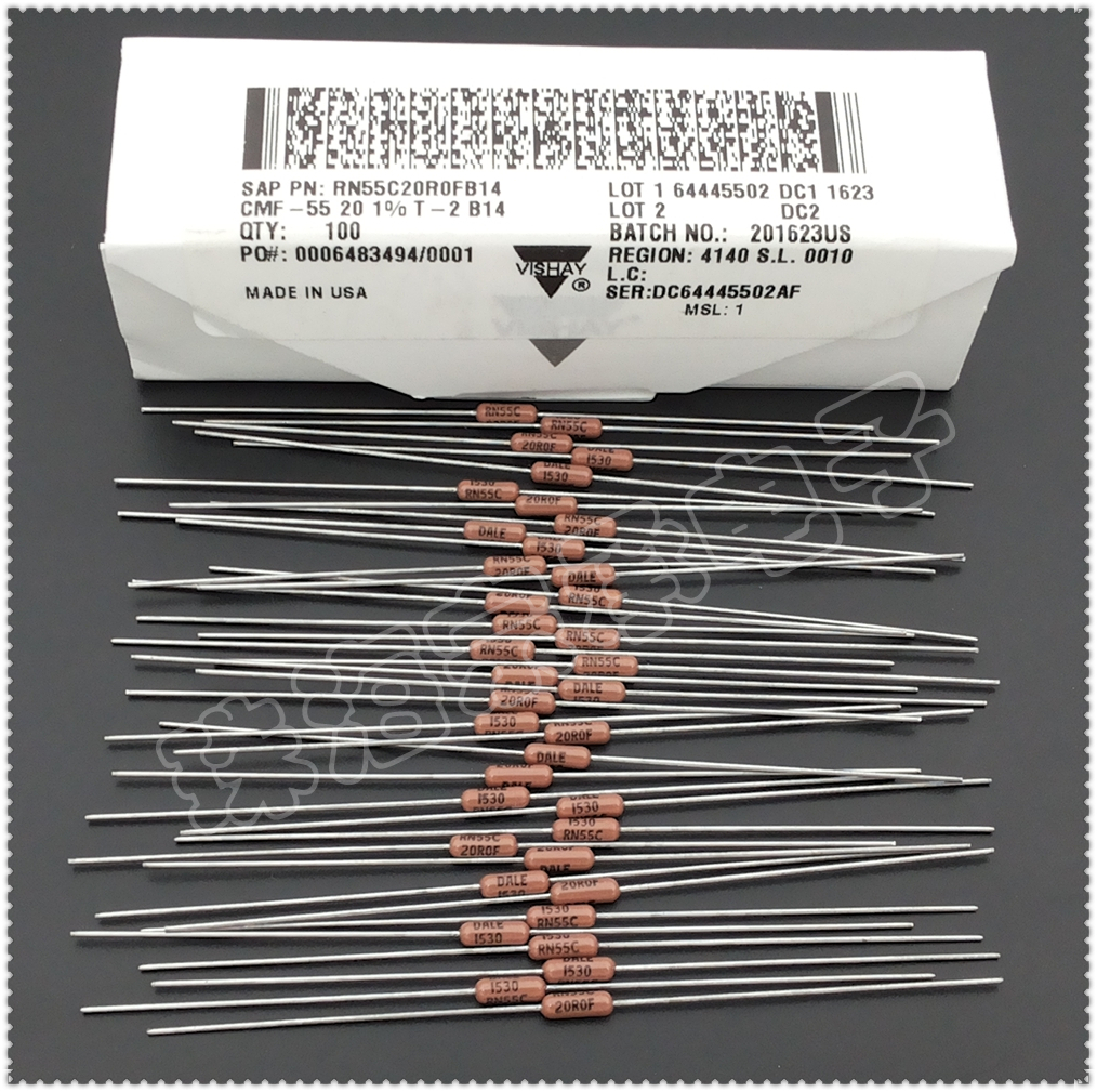 Imported US 20R 0 25W DALE RN55D 20 Euro metal film resistance 1 4W 2 0 Ω