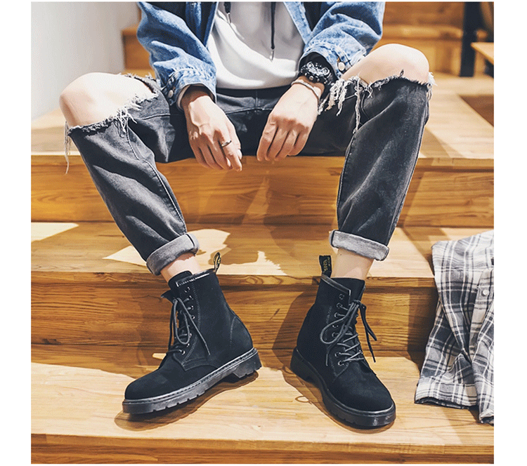 Martin ủng nam cao giúp mùa thu ủng nam giày dụng cụ màu đen Anh hoang dã trong thủy triều Martin giày nam giày boot nam độn gót