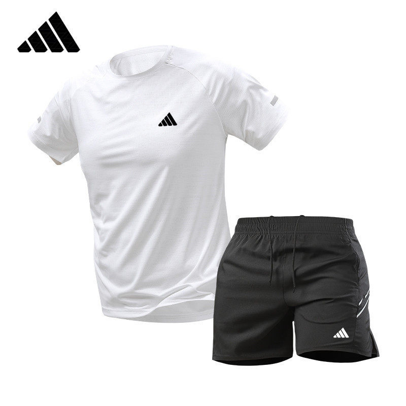Brand Sports Ice Silk T-Shirt for Men and Women, Quick-Drying Short-Sleeved Shorts, Running Suit, Summer Jersey, Fitness Training Two-Piece Set Brand Sports Ice Silk T-Shirt for Men and Women, Quick-Drying Short-Sleeved Shorts, Running Suit, Summer Jersey, Fitness Training Two-Piece Set