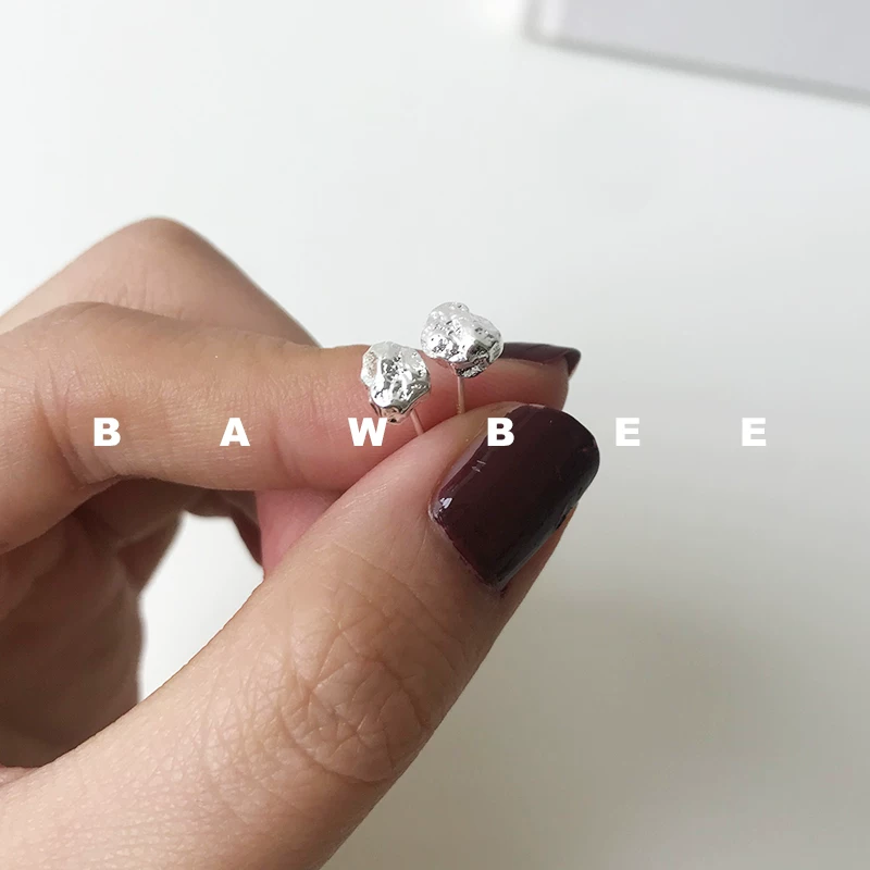 Серьги из серебра 925 BAWBEE с очень текстурной неровной вулканической лавовой каменной крошкой, инопланетно крутые, дикие