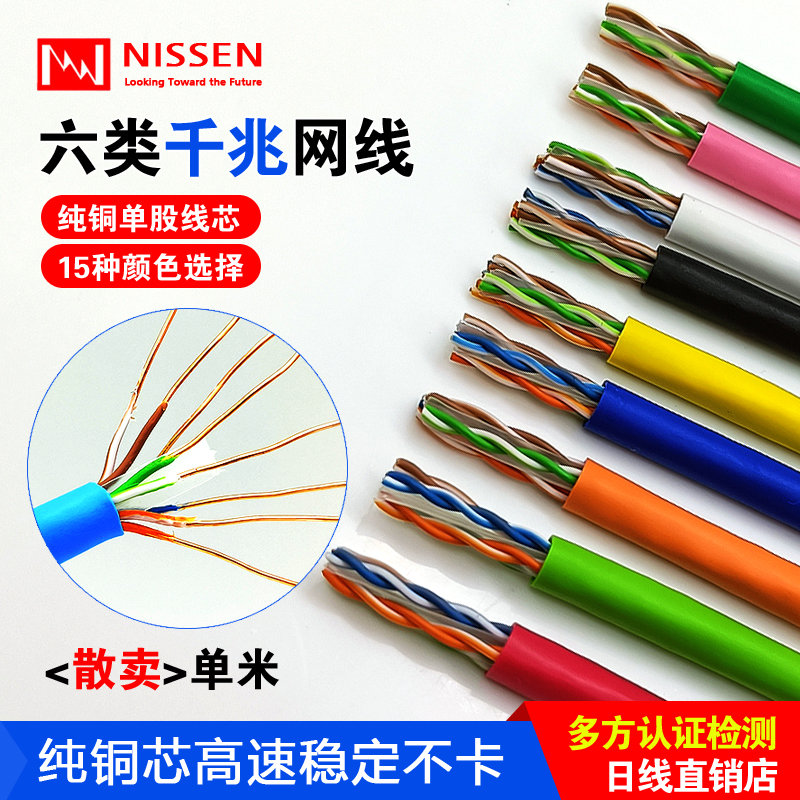 15 colors of original NISSEN daily line six types of pure copper unshielded CAT6 Gigabit network line sold in single meter