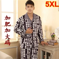 Mùa thu và mùa đông nam dày flannel cộng với nhung thêm kích thước lớn cộng với phân bón cộng với bộ đồ ngủ nam lớn 230 kg 5XL bộ đồ mặc nhà