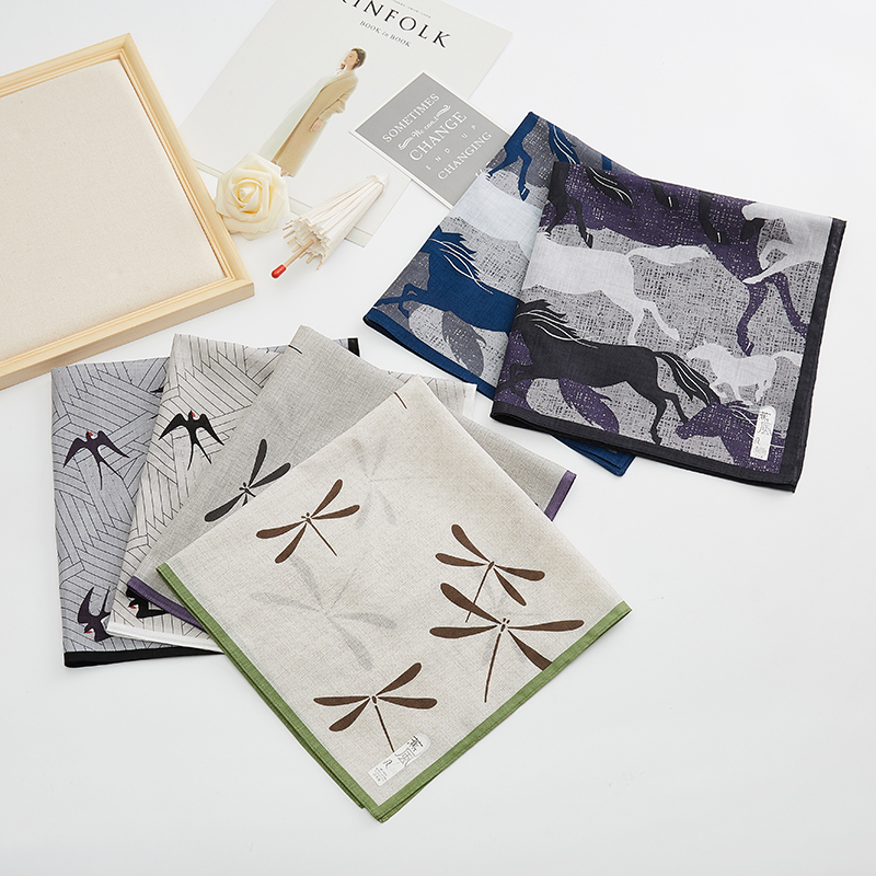 Harmonious Japanese-Style Men's Handkerchief, Pure Cotton, Thin Square Towel, Soft, Sweat-Absorbent, Quick-Drying, Japanese Style, Portable for Business Use