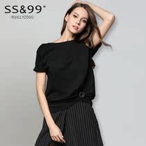 SS99 European goods 2021 summer new loose pleated ins with the same black short-sleeved one-shoulder T-shirt womens trend