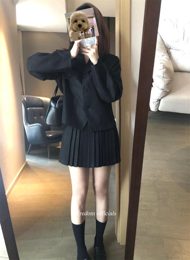 Women's 2022 Spring New Short Suit Jacket High Waist JK Academy Pleated Skirt