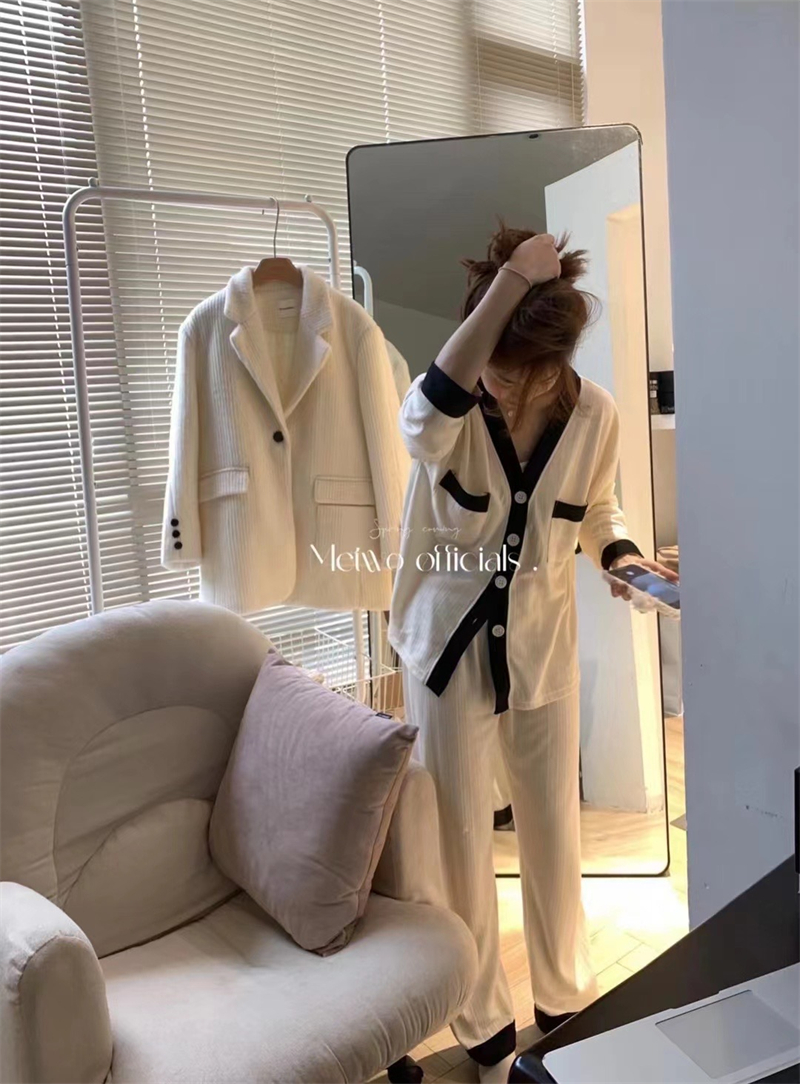 METWO Xiaoxiangfeng pajamas women's 2022 spring new cotton casual v-neck warm home clothing set