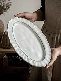 Конец переулка 〖высокая стоимость!Пластина с большой рыбой] 12,5 -INCH Керамическая рыбная тарелка Овальная рыба пластинка слегка недостаток (31 см)