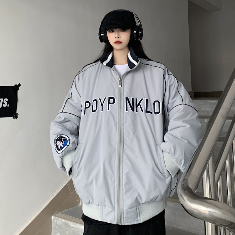 Real shot ා baseball uniform women's winter 2020 thickened loose ins fashionable embroidery BF fried Street men's and women's cotton padded jacket