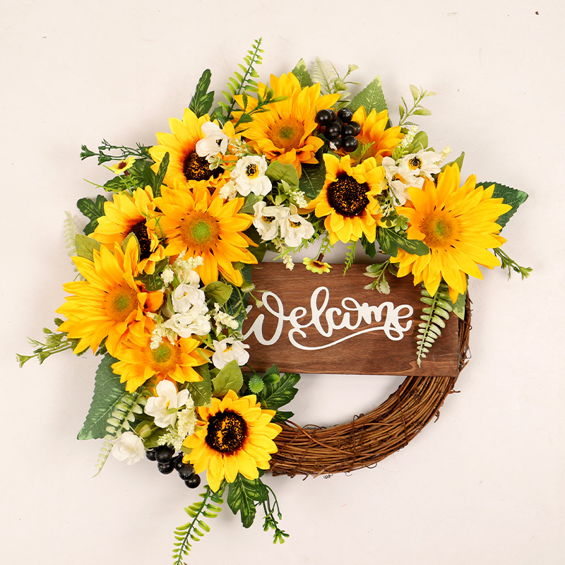 Creative Two-Tone Sunflower Wooden Wreath Artificial Flower Wall Hanging Home Living Room Decoration Door Hanging Window Display Ornament Creative Two-Tone Sunflower Wooden Wreath Artificial Flower Wall Hanging Home Living Room Decoration Door Hanging Window Display Ornament
