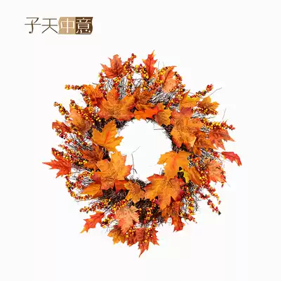 Thanksgiving autumn wreath shopping mall decoration layout wall rotating fruit branch Maple Leaf flower ring wall door pendant wreath