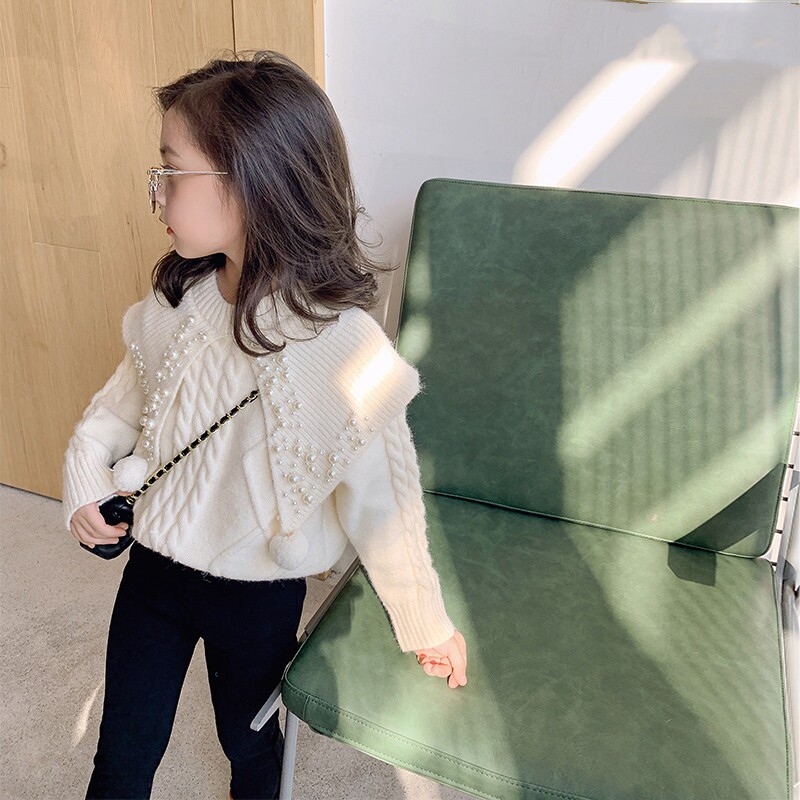 French Jacadi girl pearl sweater in autumn and winter new childhood tops children's pure knitted shirts