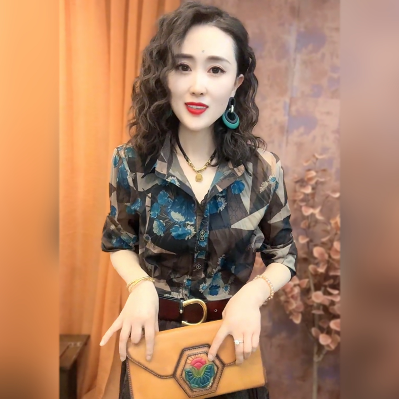 European Style Spring and Summer New Fashion Trendy Age-Reducing Long-Sleeved Tencel Linen Pleated Loose Plus-Size Shirt Base Top Trendy