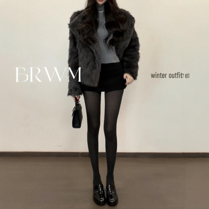 Grwm Korean Idol Style! Loafer High Heels + Slightly Sheer Wool Tights, Retro Elegant Women's Base Layer for Spring and Autumn
