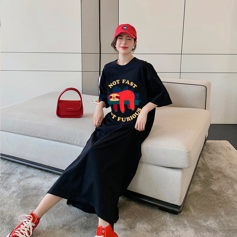 Floor-Length Dress That Reaches the Ankles, Extra-Long Style for Plus-Size Women, Makes You Look Slimmer, Pure Cotton, Over-The-Knee, Loose-Fitting, Covers the Belly, Large Size Women's Long Dress