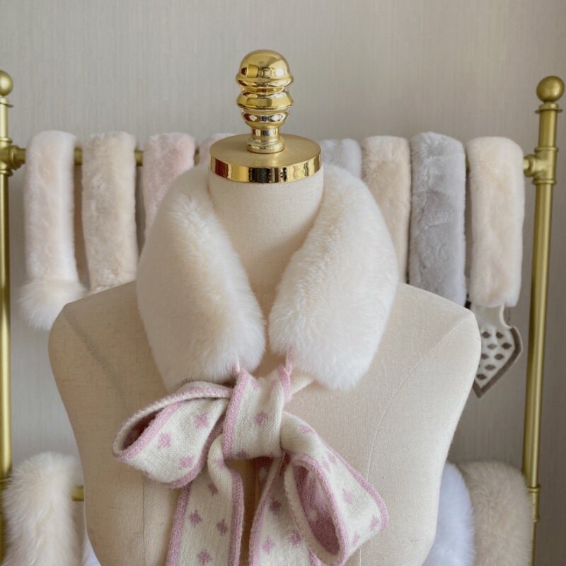 New autumn/winter woven ribbon bow style genuine rabbit fur scarf, Korean style, high-end winter fur scarf with fur collar