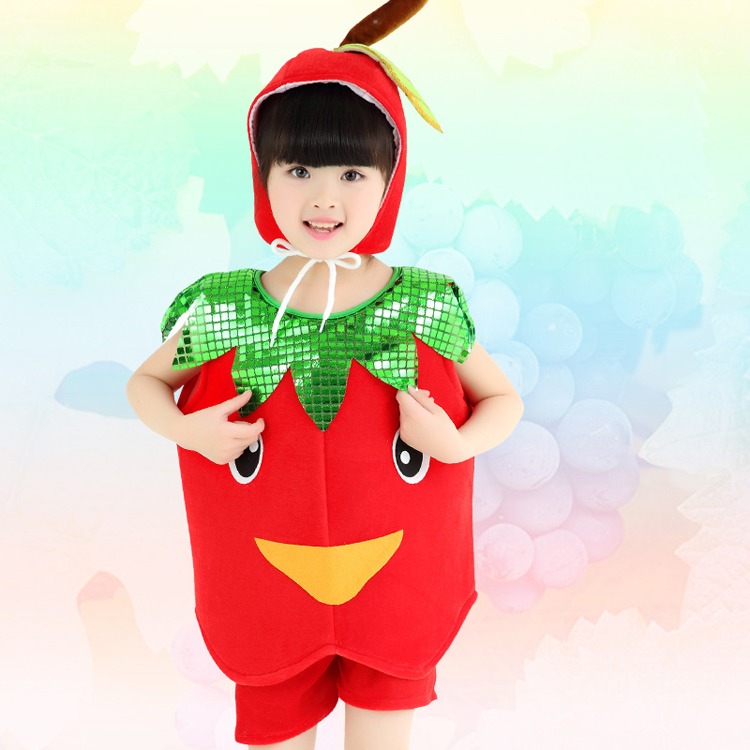 Quần áo biểu diễn cho trẻ em, vật liệu bảo vệ môi trường, trình diễn thời trang, phụ huynh-trẻ em, trang phục rau quả, bắp cải, dưa hấu, táo quần áo cho bé gái