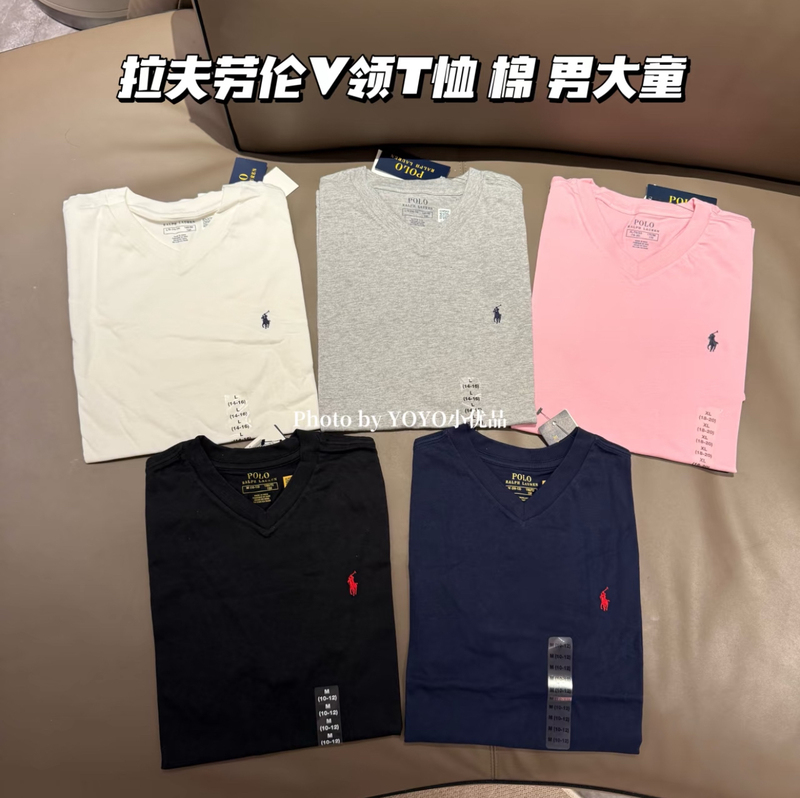 Authentic In-Stock Goods｜Ralph Lauren T-Shirt V-Neck Pure Cotton Store Edition for Boys, Loose Fit, Not Deep V-Neck