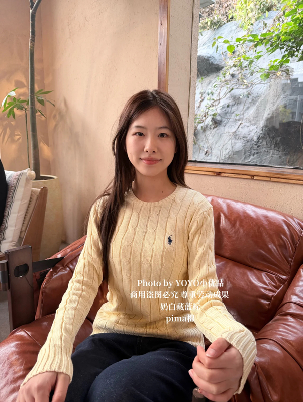 Authentic In-Stock Goods｜Ralph Lauren Sweater Pima Cotton Women's Model Store Edition Off-White with Navy Blue Label