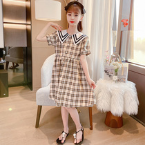 Little Tiger Patty Girl Dress Summer New Girl Navy Collade College Style Dress Plaid Skirt Lady