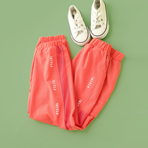 Little Tiger Patty girl anti mosquito pants trousers 2021 summer new mesh stitching baby casual tie pants thin