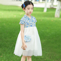 Small Tiger Patti Girl Broken Flowers Dress Hanfu Dress Dress 2022 Summer New Children Baby China Wind Mesh Yarn Dress