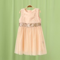 Little Tiger Patty Girl Dress Summer 2021 New Skirt Sweet Mesh Sequin Princess Dress Vest Dress Sleeveless