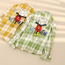 (Autumn new product) Xiaohu Patty childrens shirt boys long sleeve shirt baby plaid shirt bear tide
