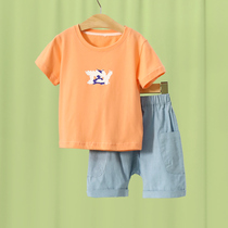 Little Tiger Patty childrens new summer suit short sleeve shorts 2021 summer Korean version of Cartoon children cute two-piece set