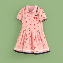 Small Tiger Patti Children Dress Dress Foreign Air Trendy Girls Academy Centenary Dress Pure Cotton Small Cherry Full Print Polo Skirt