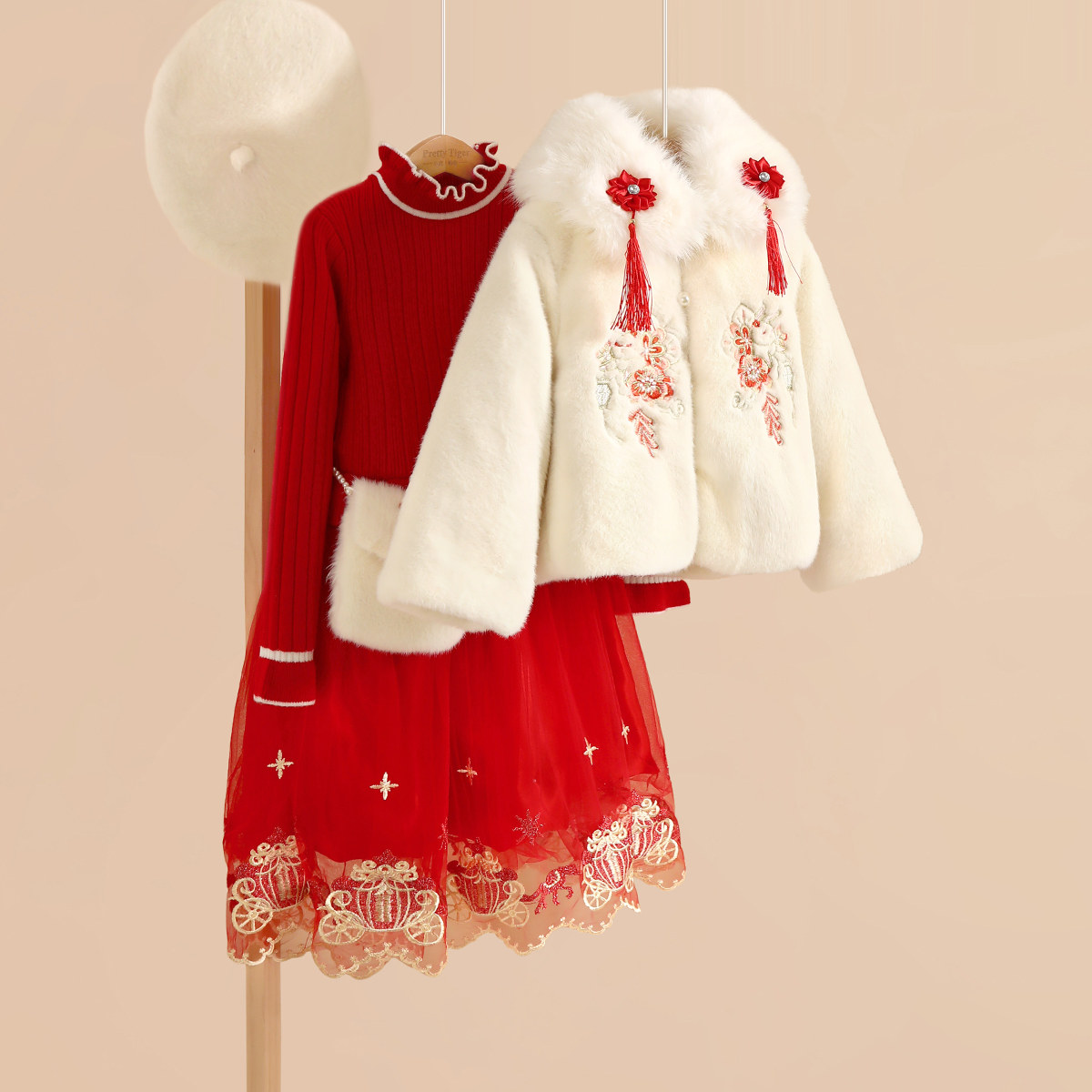 Little Tiger Patti Girl Beiyr Clothing Winter Clothing 2023 New Women's Pao Sweater Dress Dress New Chinese Fashion Two Sets-Taobao