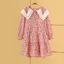 Little Tiger Patty Girl Autumn Dress 2021 New Tong baby big lapel chiffon floral skirt Korean version