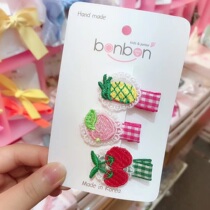 (Special spot) Korean bonbon childrens hair accessories cute fabric cherry lace fruit hairclip hair accessories