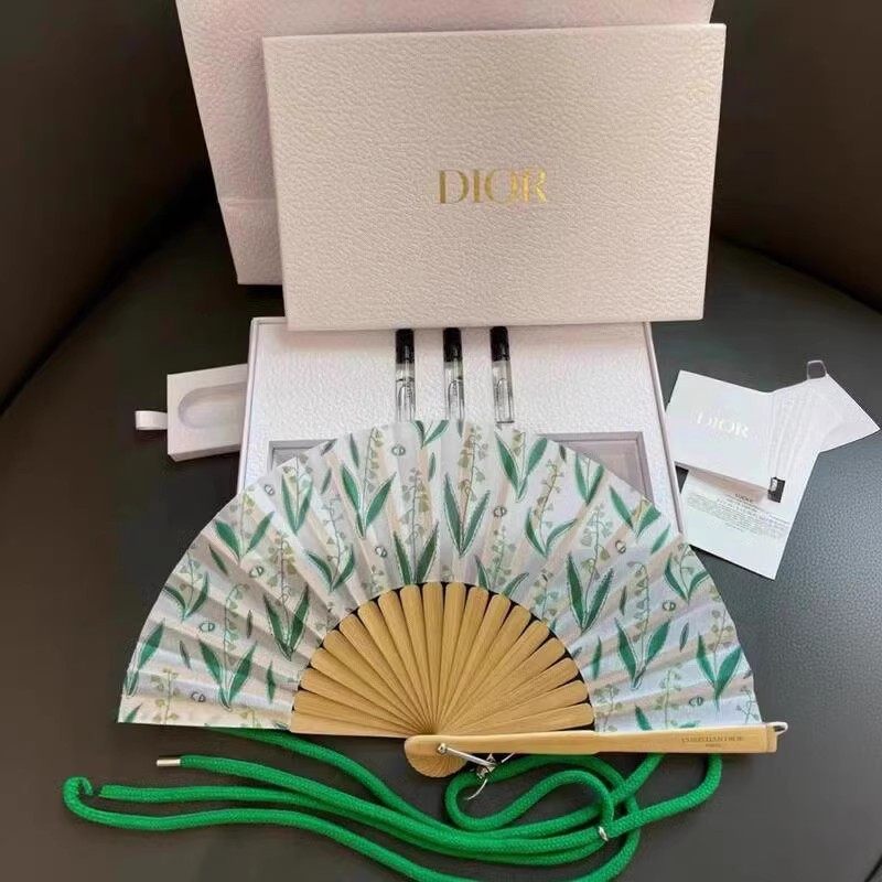 国内柜台Dior迪奥蓝色竹签折叠扇夏日限量中国古风木质装饰品扇子 