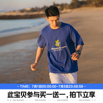 (Buy one send a shot down the stand-down) Cartoon surf crack print pure cotton short sleeve T-shirt