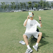 Summer Japanese retro mens T-shirt trend simple ins wave print short sleeve student cotton loose Tee men