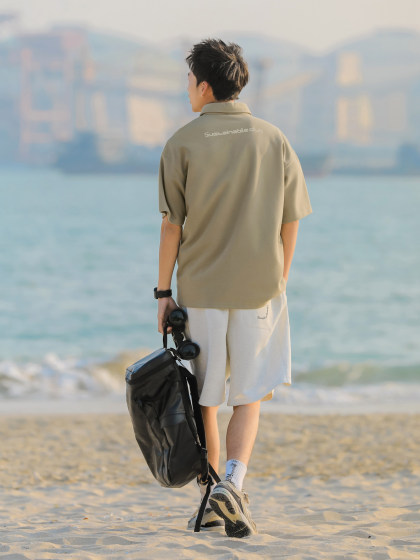 吕小虎夏季美式休闲POLO衫短袖男生潮牌后背字母印花宽松翻领T恤