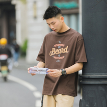 Summer new retro printed short sleeve T-shirt male loose pure cotton half sleeve blouse American street half sleeve clothes damp